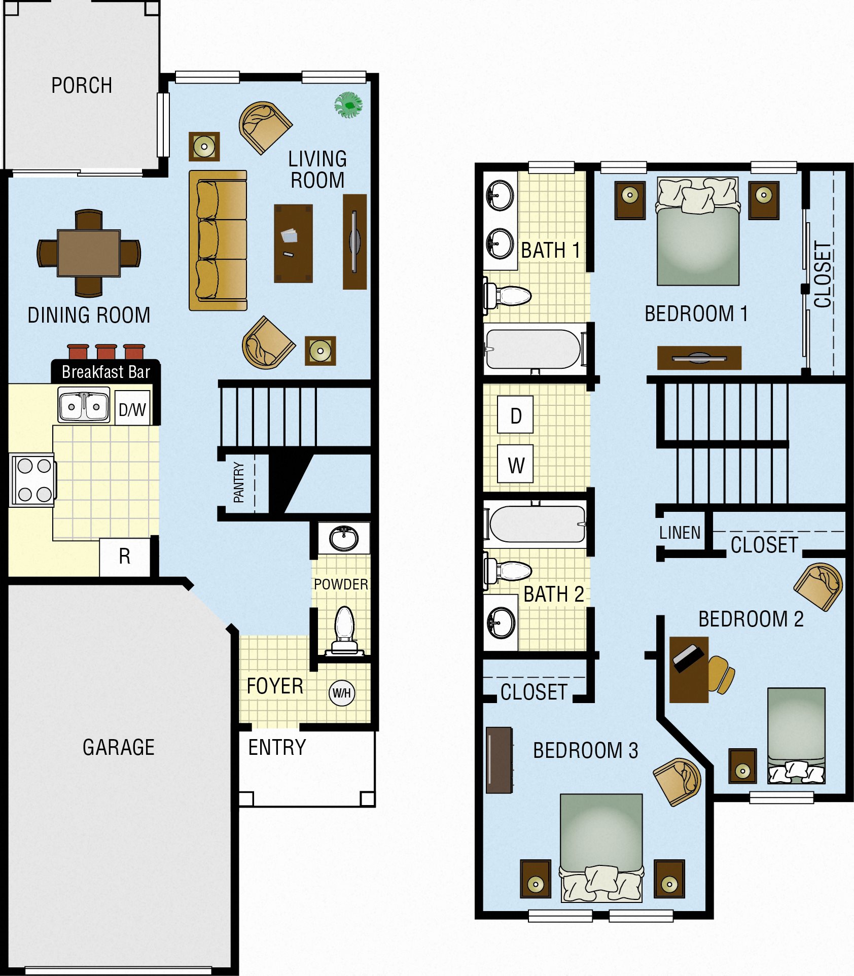 Three Bedroom Two & a Half Bath Floor Plan 1